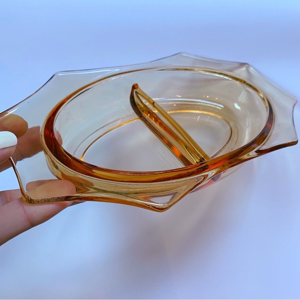 Vintage Amber Glass Divided Mid-Century Candy Dish - Picture 7 of 10